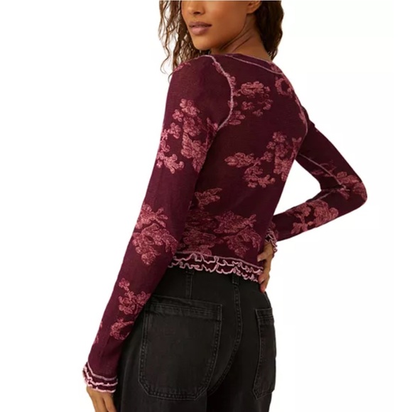 Free People Garner Long Sleeve Tee in Berry Combo. Size Small. - Picture 3 of 13